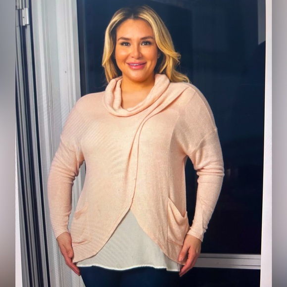 Boutique - Women's peach/Cream Cowl Neck Surplice Sweater - Picture 1 of 3